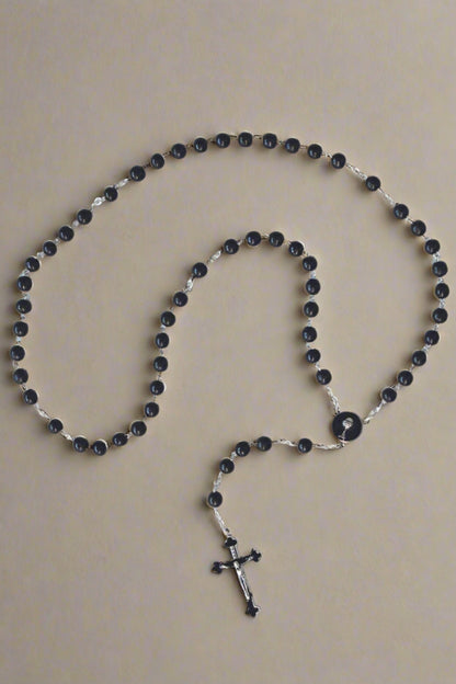 R-5 Communion Black Beaded Rosary 17.5"