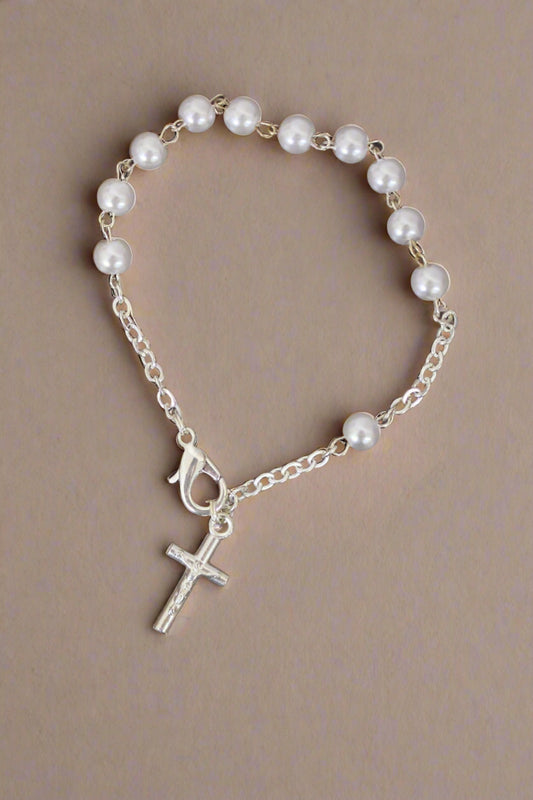 RL-2 White Children's Decade Rosary Bracelet 6.5"