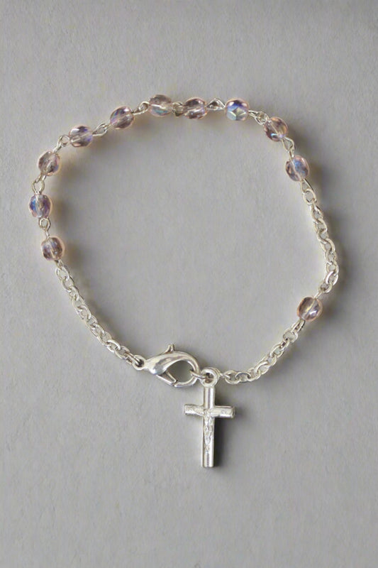 RL-3 Pink Iridescent Children's Decade Rosary Bracelet 6.5"