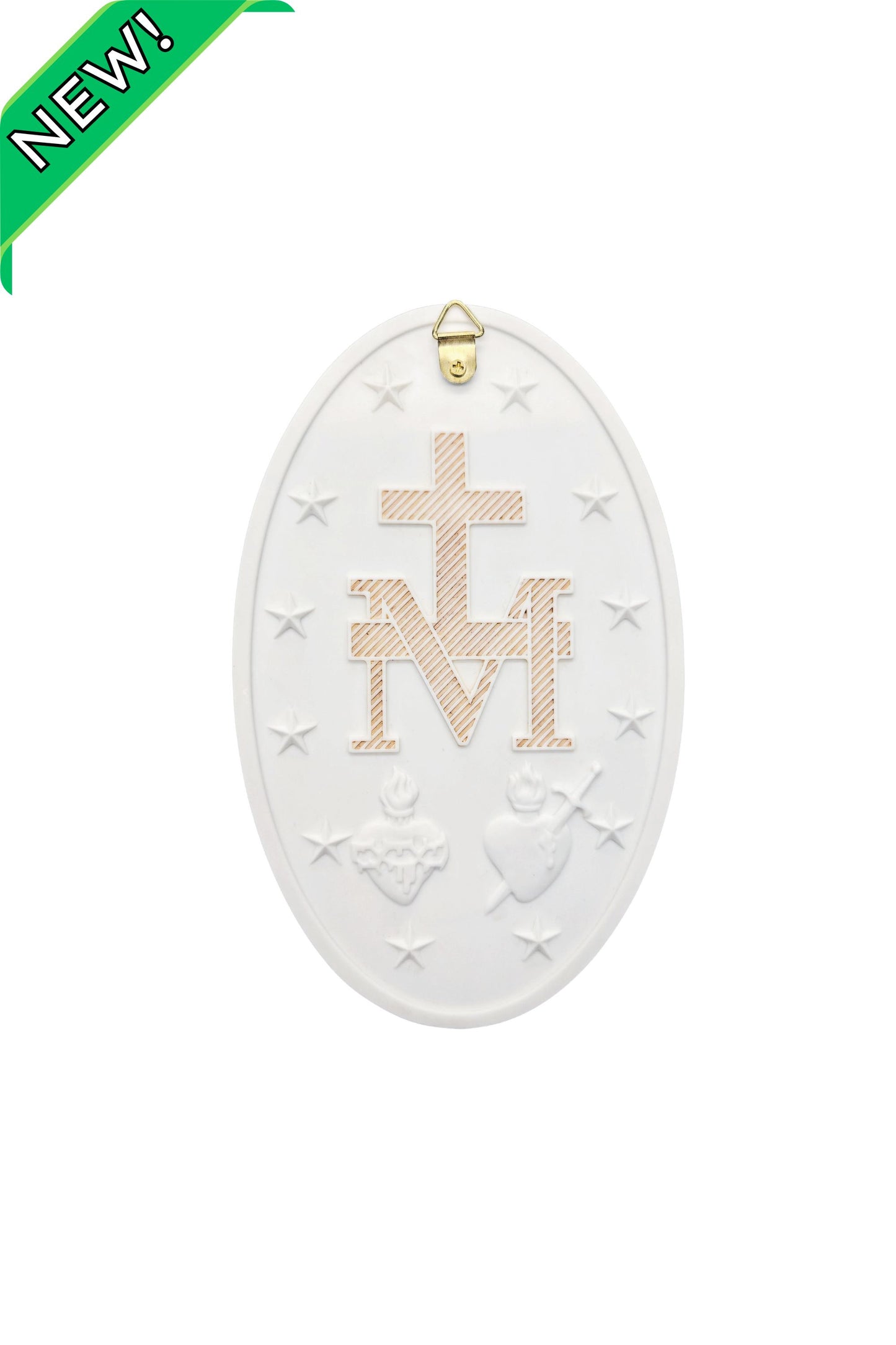 SR-72717-WG Miraculous Medal Plaque in White/Hand Painted Features 5x8"