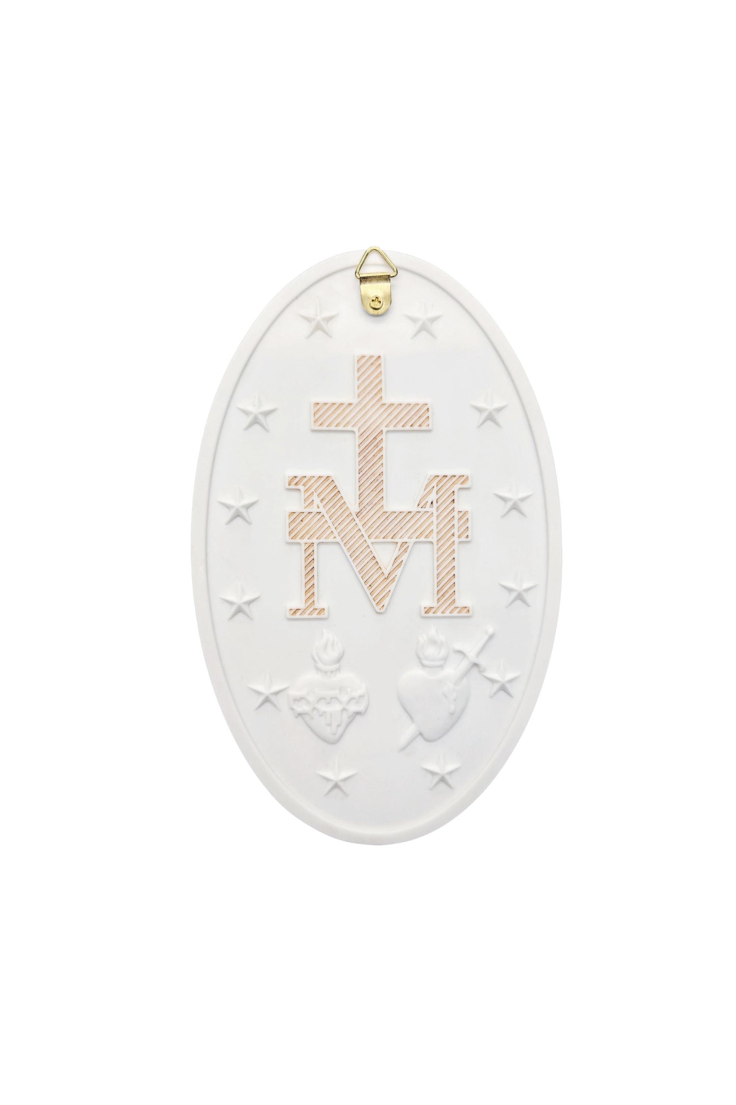 SR-72717-WG Miraculous Medal Plaque in White/Hand Painted Features 5x8"