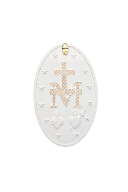 SR-72717-WG Miraculous Medal Plaque in White/Hand Painted Features 5x8"