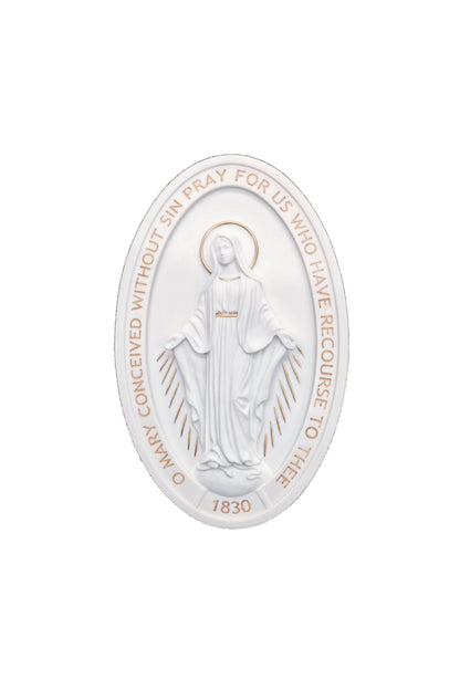 SR-72717-WG Miraculous Medal Plaque in White/Hand Painted Features 5x8"