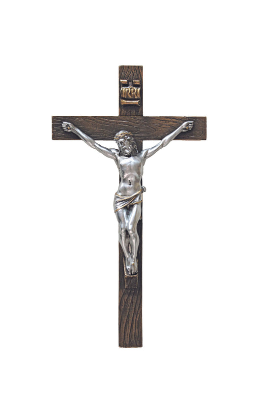 SR-75216-BS Crucifix in Cold Cast Bronze/Pewter Style 10"