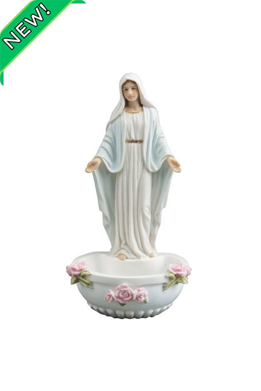 SR-75377-WG Standing/Hanging Lady of Grace Font in White/Hand Painted Features 7.5"