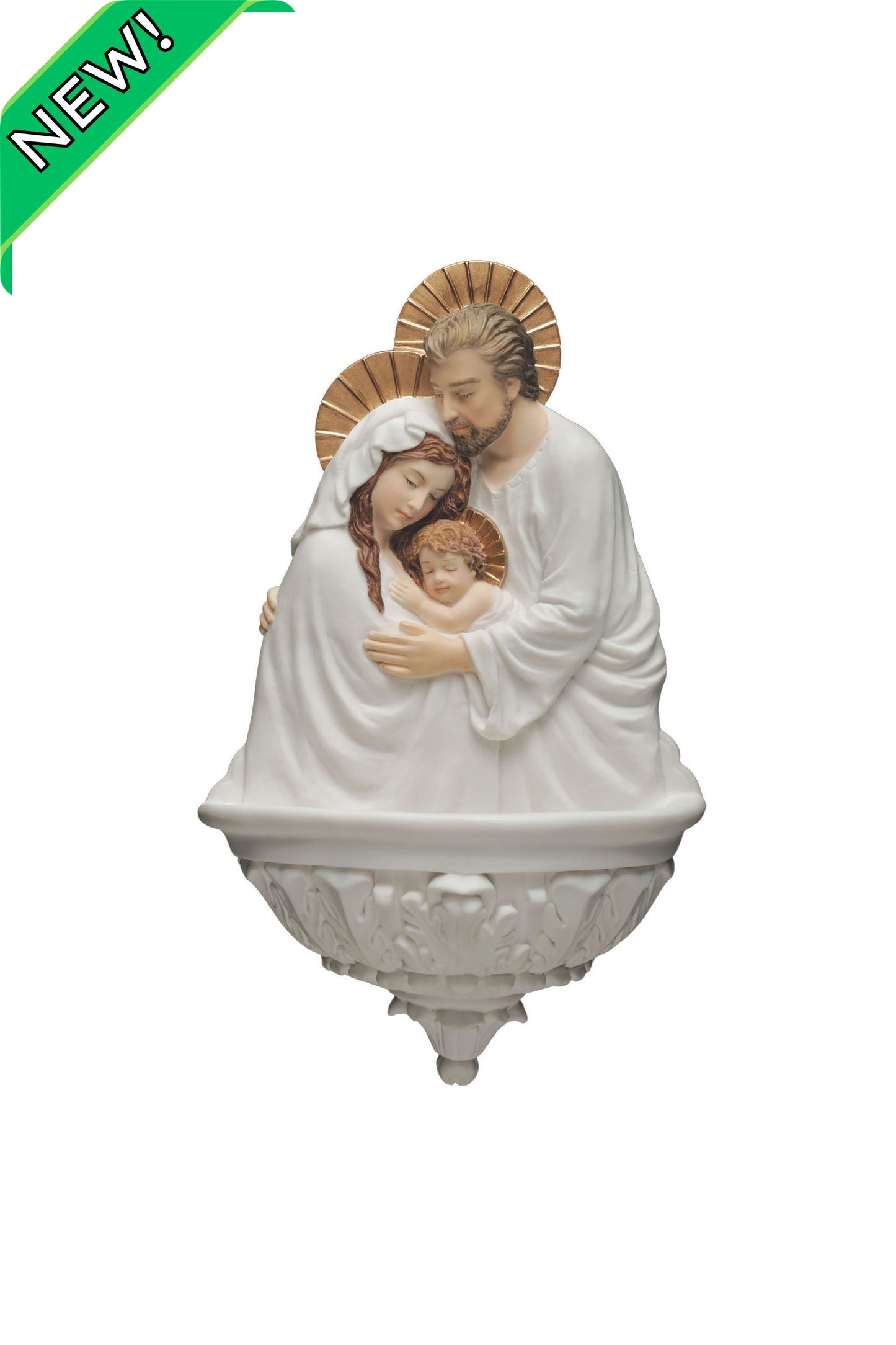 SR-75428-WG Holy Family Font in White/Hand Painted Features 9"