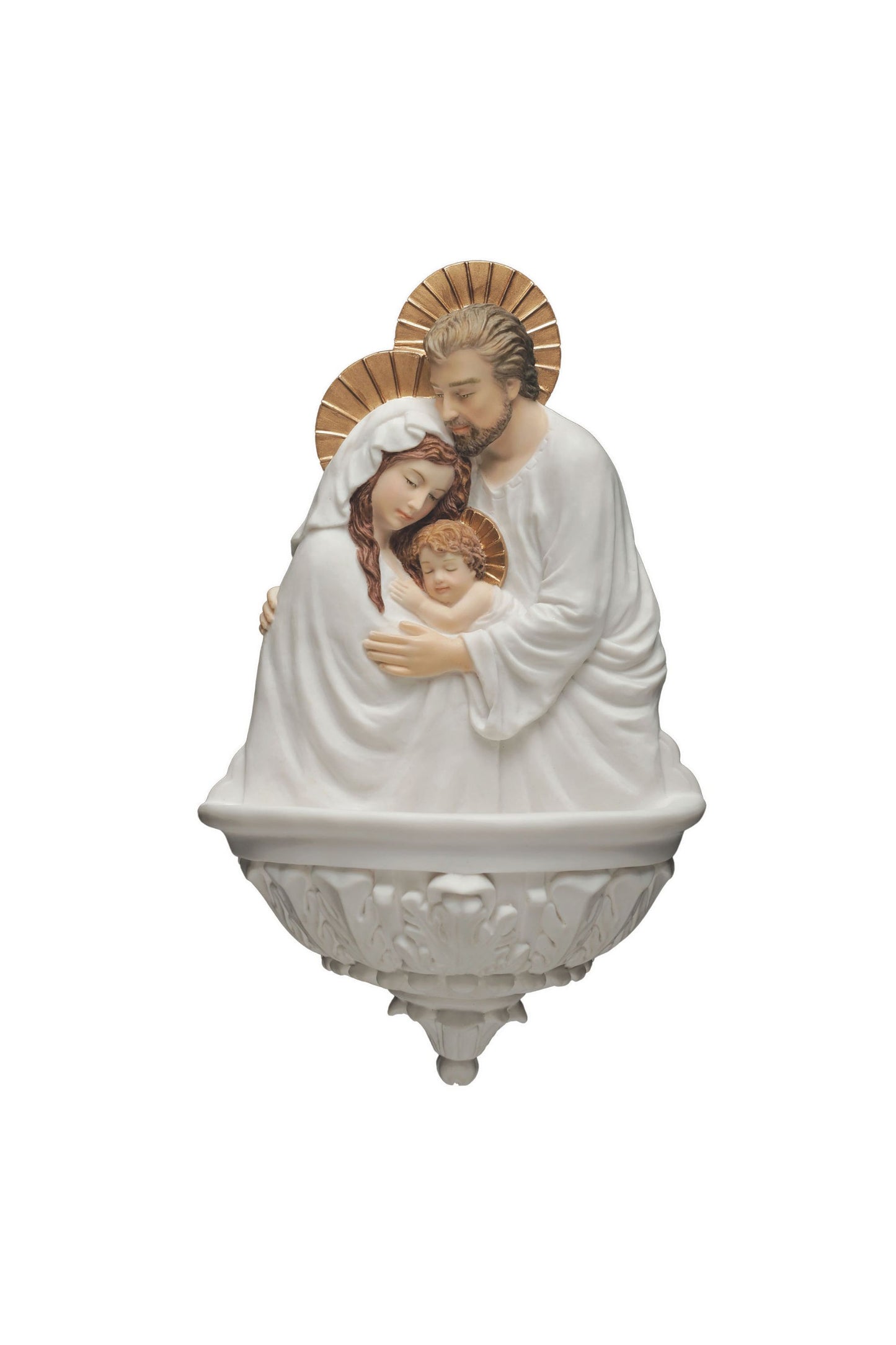 SR-75428-WG Holy Family Font in White/Hand Painted Features 9"