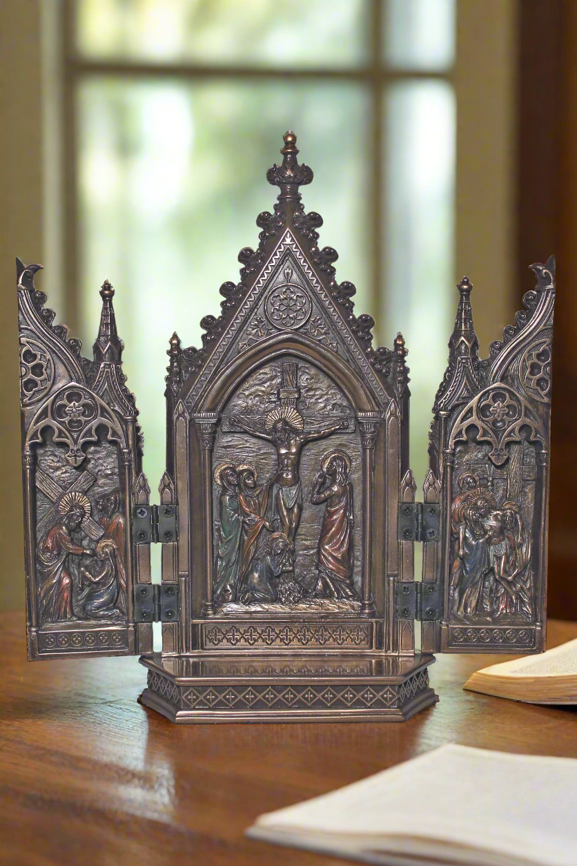 SR-76234 Calvary Triptych in Cold Cast Bronze 7.25x8"