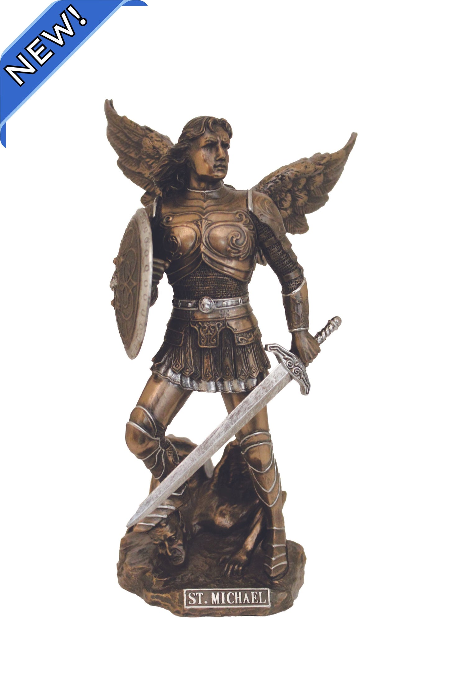 SR-76311-BP Archangel Michael in Cold Cast Bronze/Pewter Style 9"