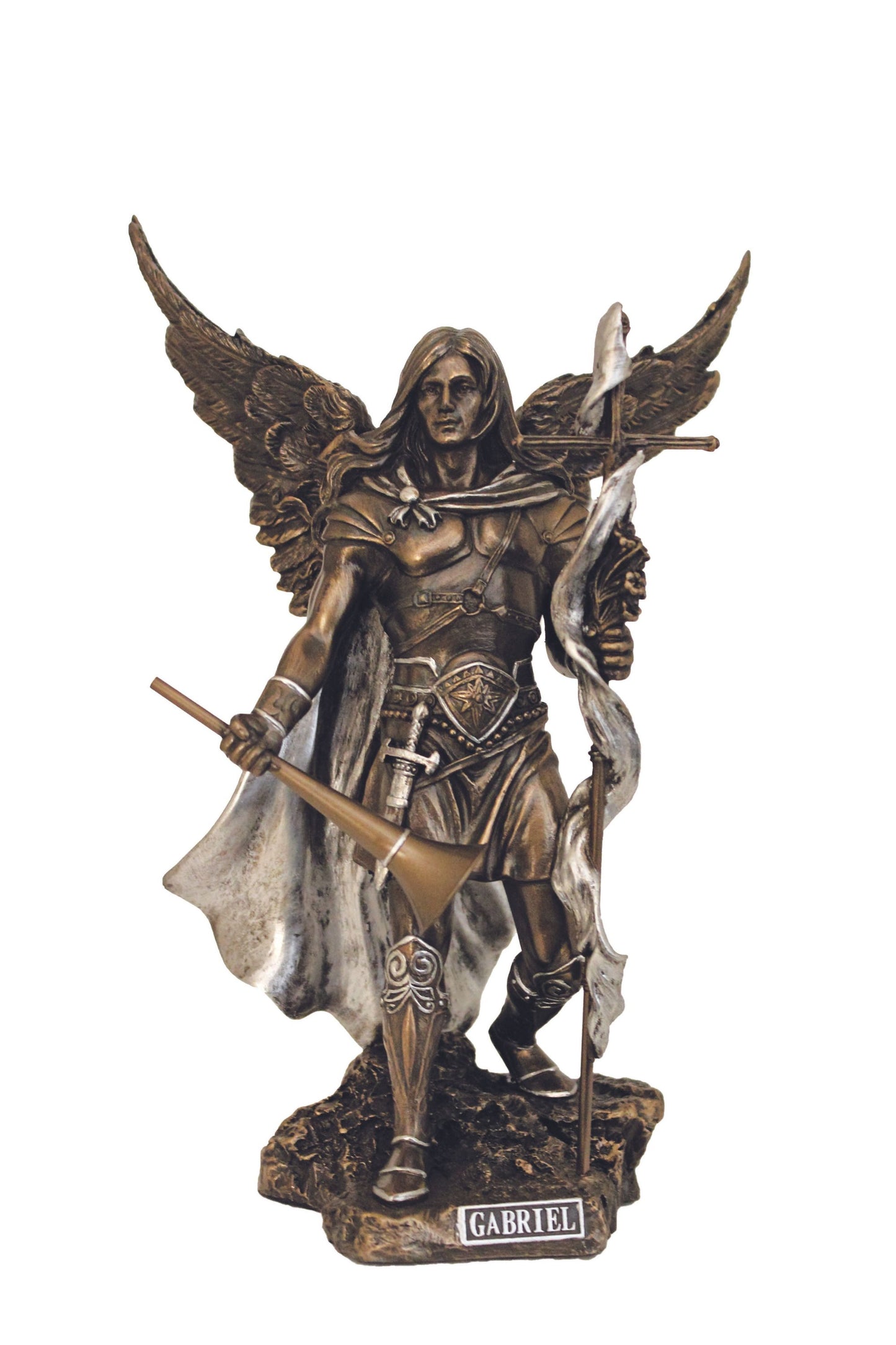 SR-76312-BP Archangel Gabriel in Cold Cast Bronze/Pewter Style 9"