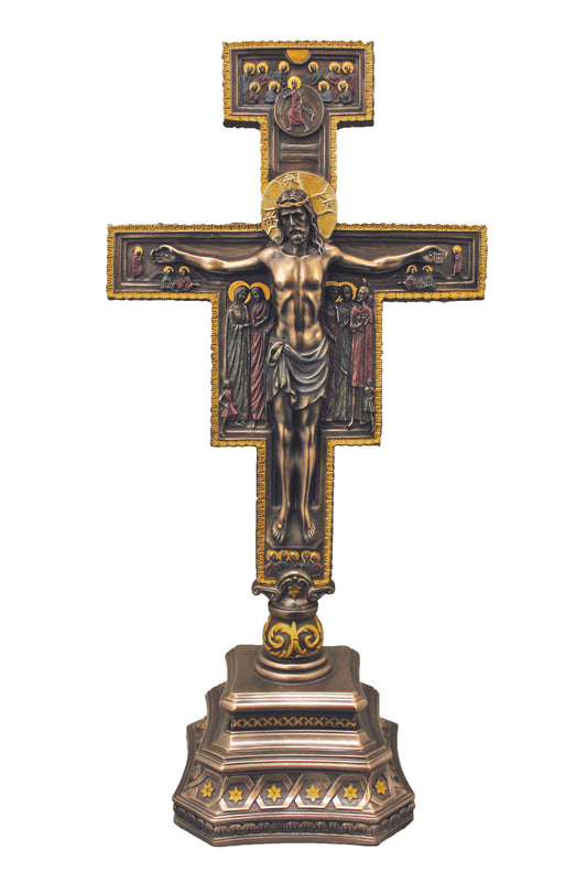 SR-76576 Standing San Damian Crucifix in Cold Cast Bronze 7x14"