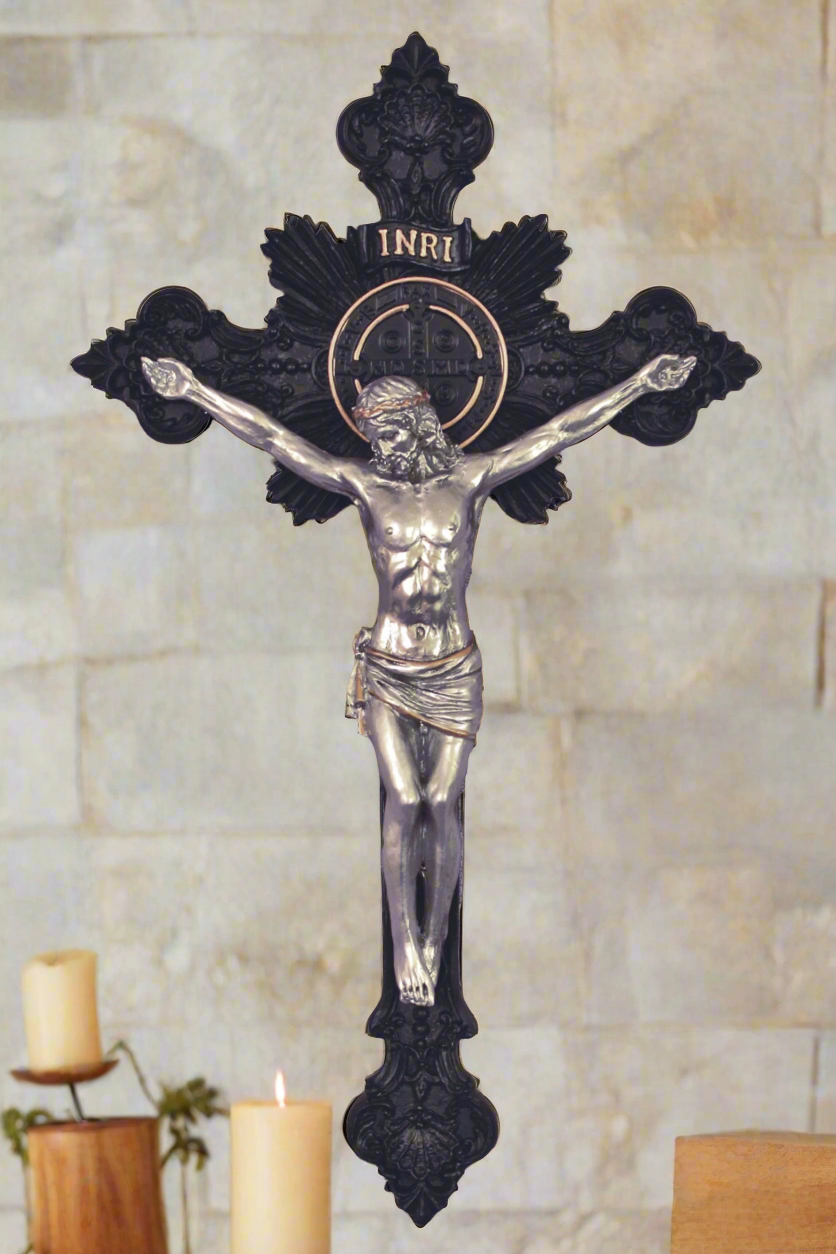 SR-76590-BLK St. Benedict Crucifix Black/Pewter Style 14"