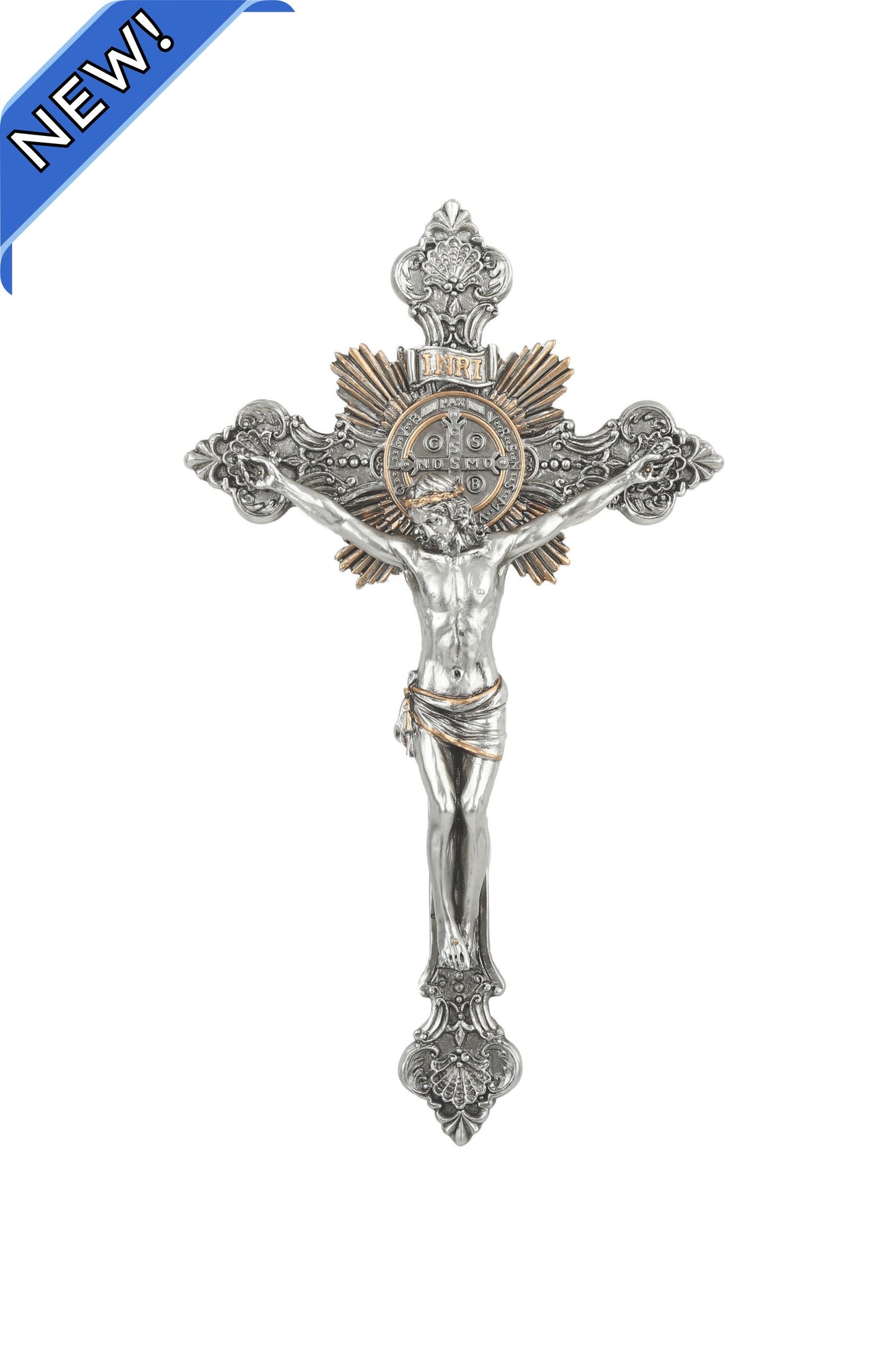 SR-76719-PE St. Benedict Crucifix in Pewter Style  7.75"