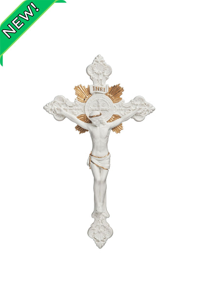 SR-76719-WG St. Benedict Crucifix in White/Hand Painted Features  7.75"