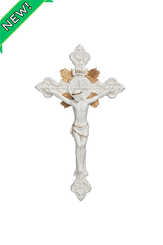 SR-76719-WG St. Benedict Crucifix in White/Hand Painted Features  7.75"