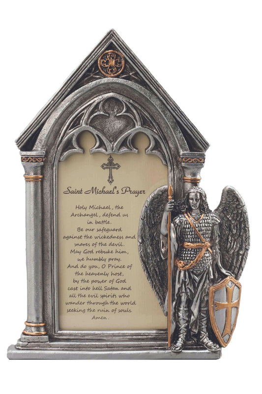 SR-77080-PE St. Michael Prayer Frame Stands/Hangs in Pewter Style Finish 7.5x5.5"