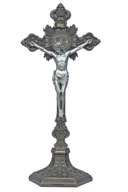 SR-77286-BS Standing/Hanging St. Benedict Crucifix Cold Cast Bronze/Pewter Style 24"/22"