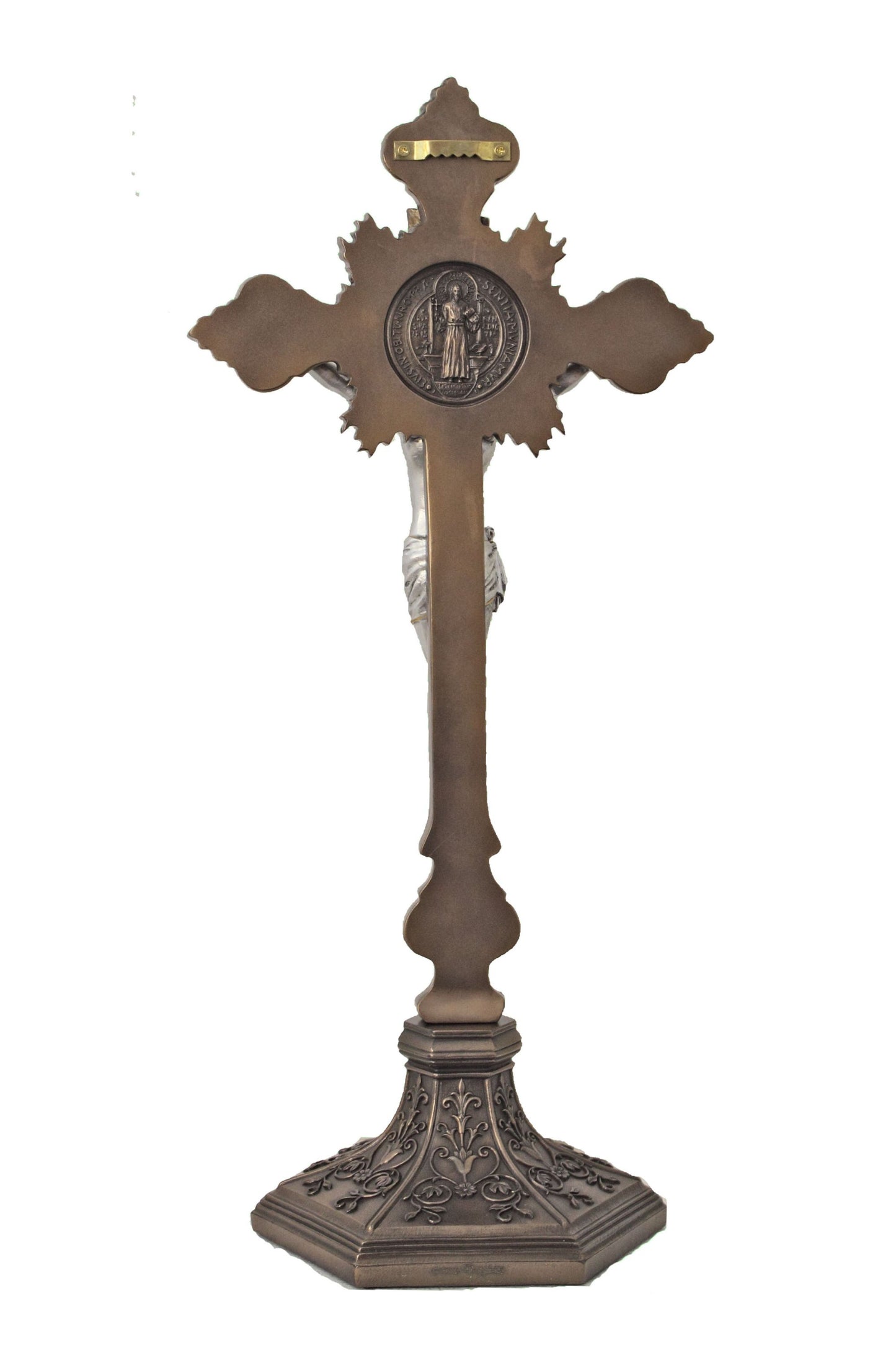 SR-77286-BS Standing/Hanging St. Benedict Crucifix Cold Cast Bronze/Pewter Style 24"/22"