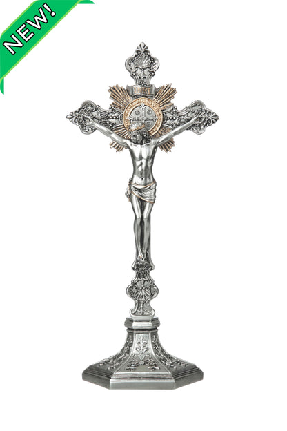 SR-77591-PE Standing St. Benedict Crucifix Pewter Style 17"/15.5"