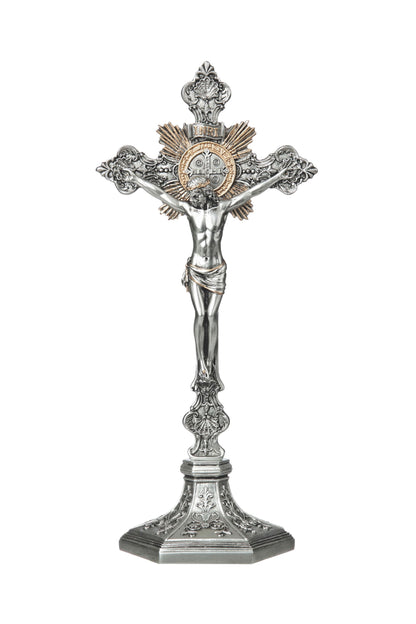 SR-77591-PE Standing St. Benedict Crucifix Pewter Style 17"/15.5"