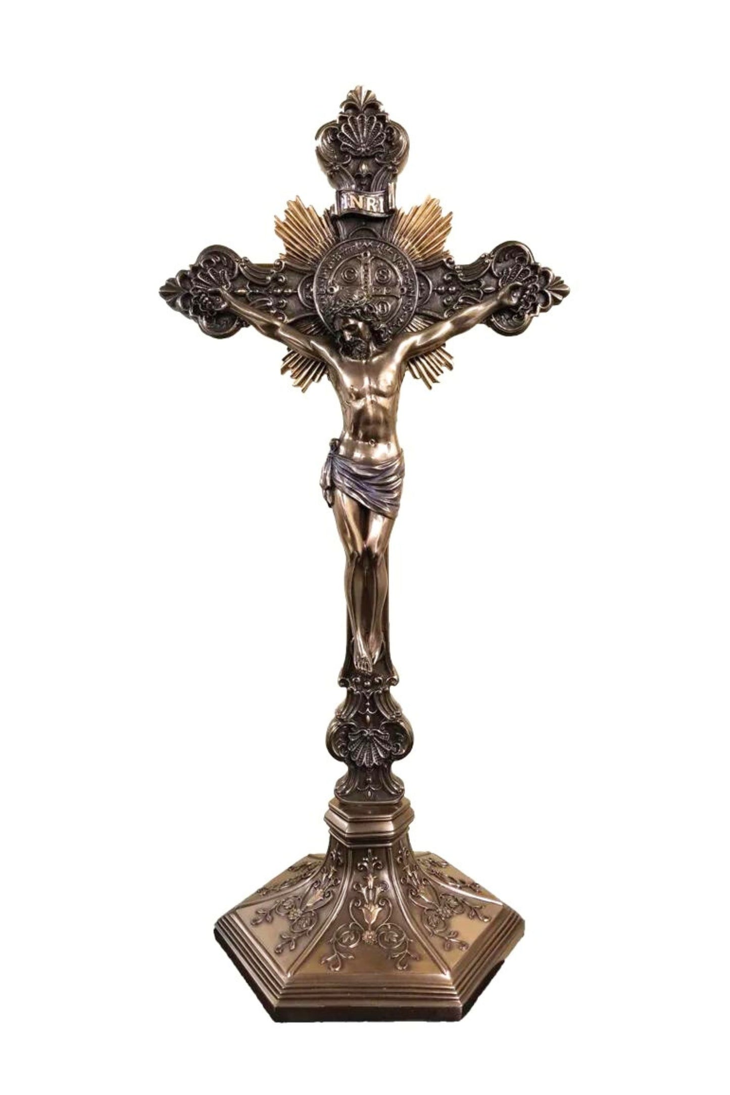 SR-77600 Standing St. Benedict Crucifix in Cold Cast Bronze 9.5"