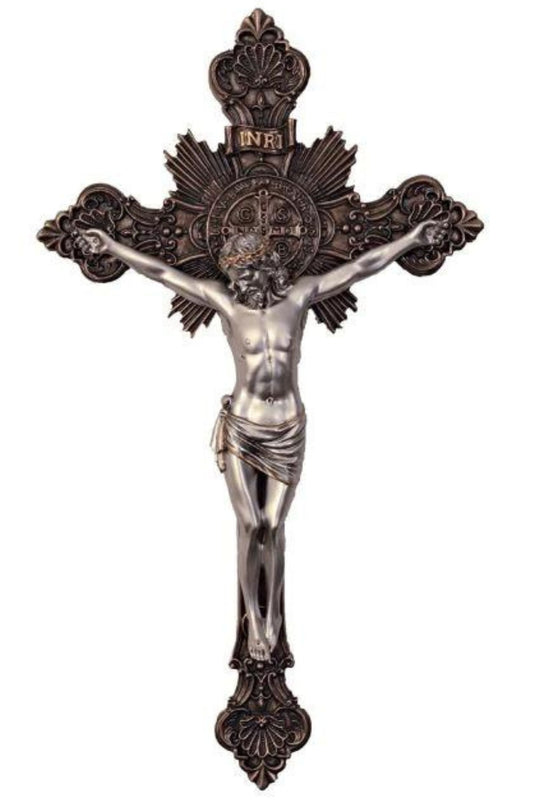 SR-77673-BS St. Benedict Crucifix Cold Cast Bronze/Pewter Style 19"