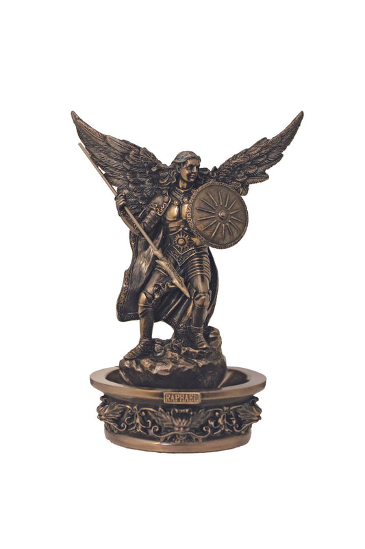 SR-77798 Standing/Hanging Archangel Raphael Font in Cold Cast Bronze 7.25"