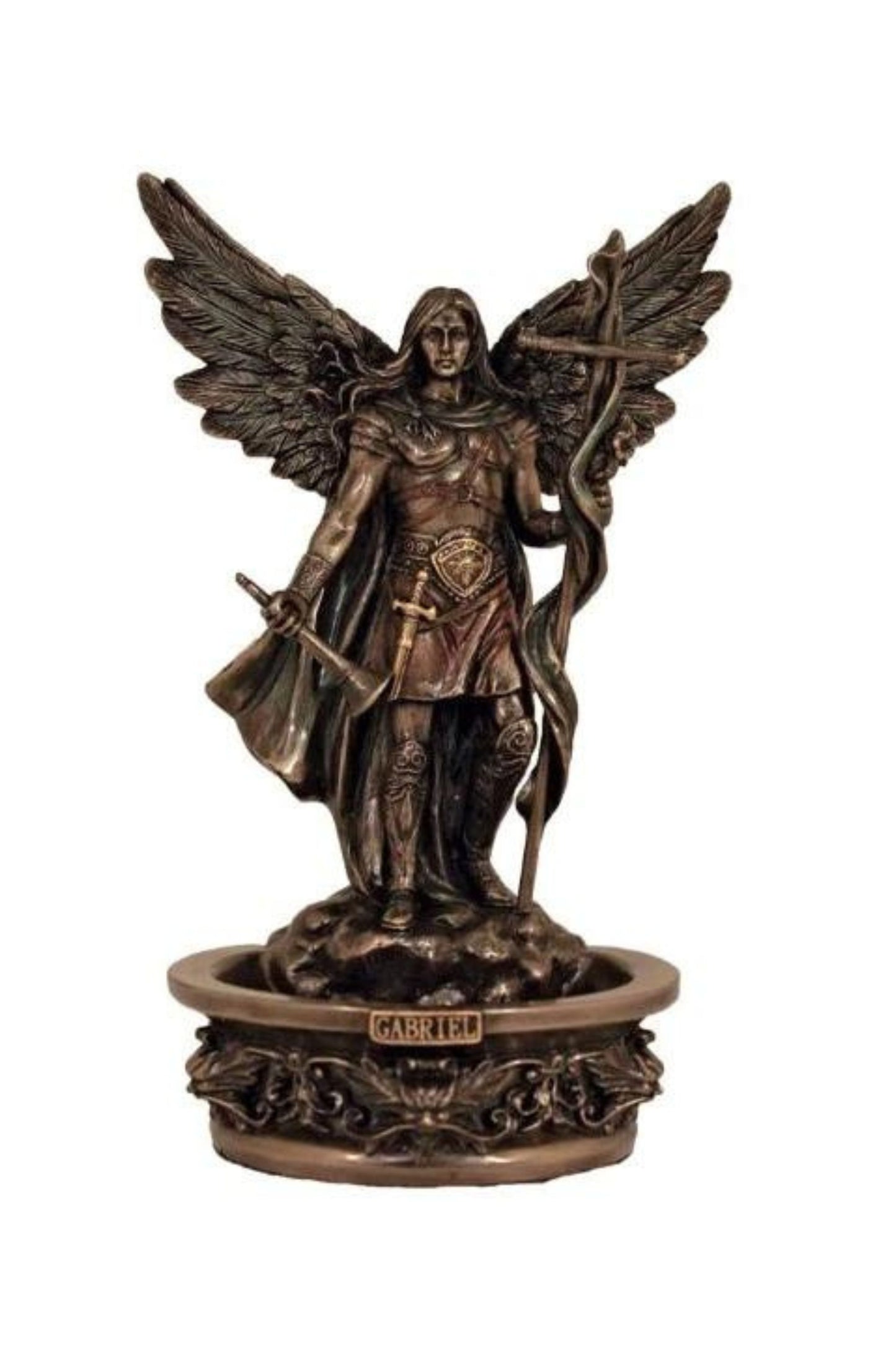 SR-77800 Standing/Hanging Archangel Gabriel Font in Cold Cast Bronze 7.25"