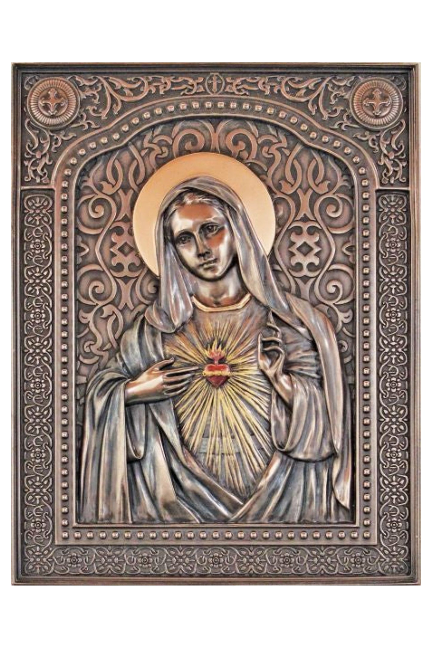 SR-77830 Immaculate Heart of Mary Plaque in Cold Cast Bronze 6x7.5"