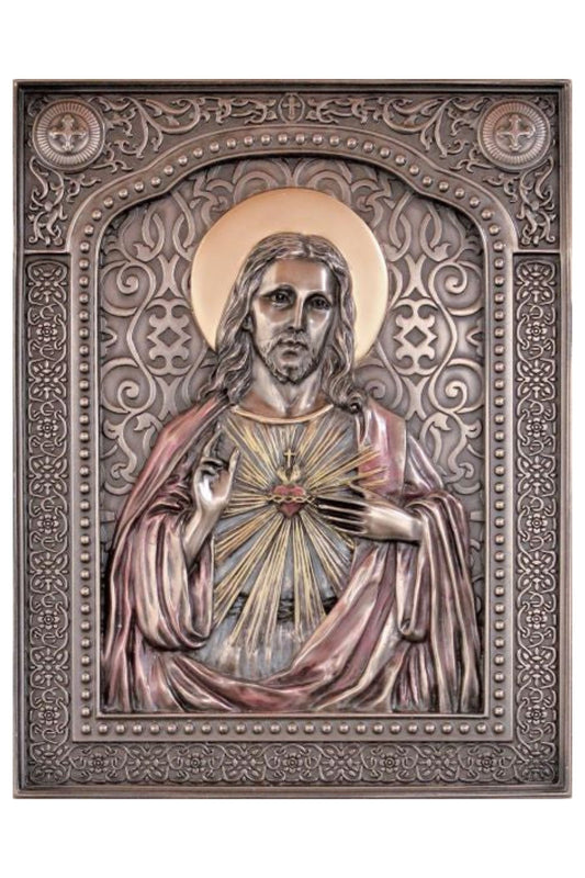 SR-77831 Sacred Heart of Jesus Plaque in Cold Cast Bronze 6x7.5"