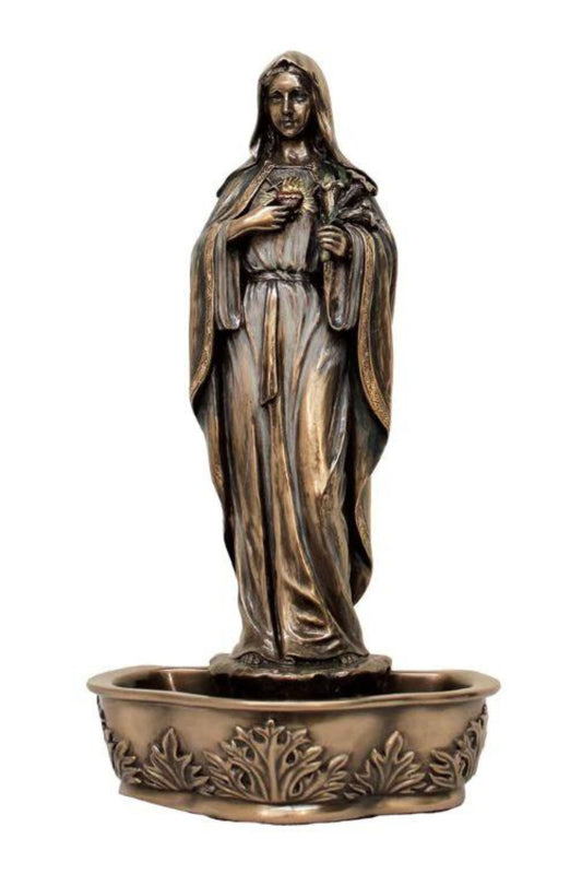 SR-77864 Standing/Hanging Immaculate Heart of Mary Font in Cold Cast Bronze 9"