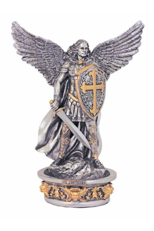 SR-78023-PE Standing/Hanging St. Michael Font in Pewter Style 8.5"