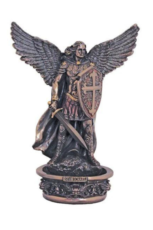 SR-78023 Standing/Hanging St. Michael Font in Cold Cast Bronze 8.5"