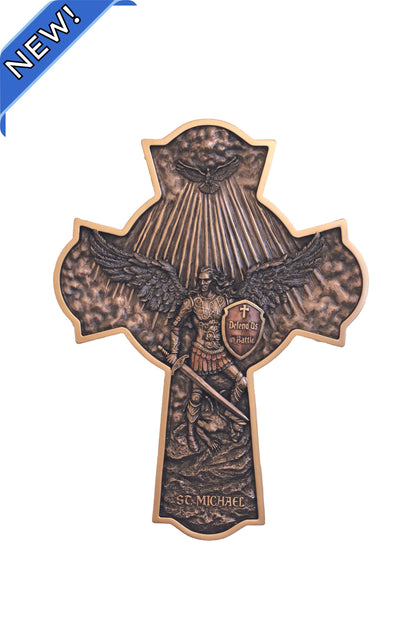 SR-78308 St. Michael Crucifixion Plaque in Cold Cast Bronze 16"