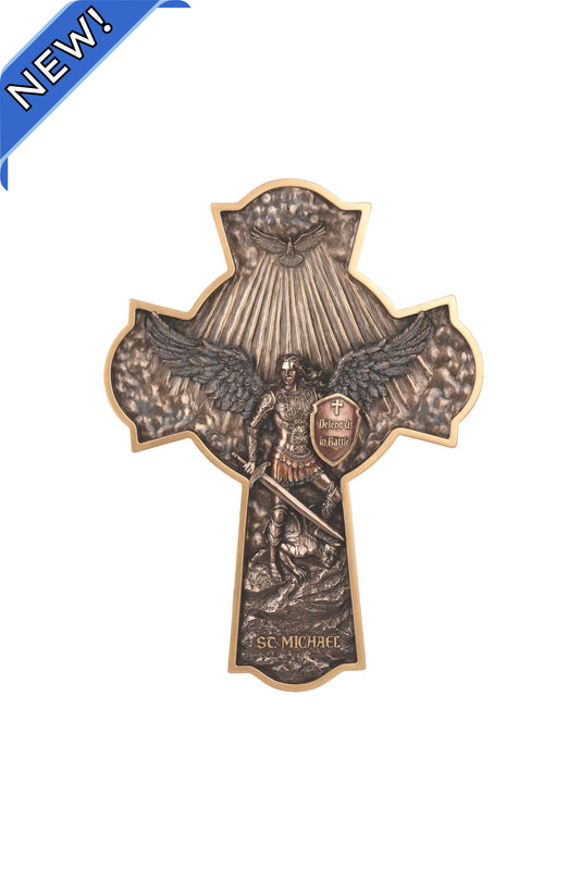 SR-78568 St. Michael Crucifixion in Plaque Cold Cast Bronze 10"