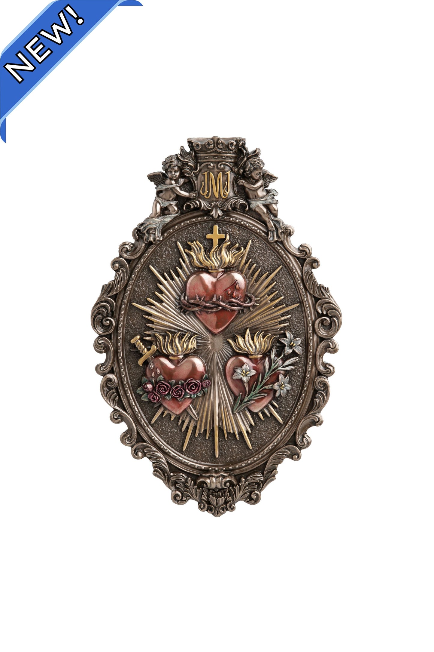 SR-78619 Three Hearts Plaque in Cold Cast Bronze