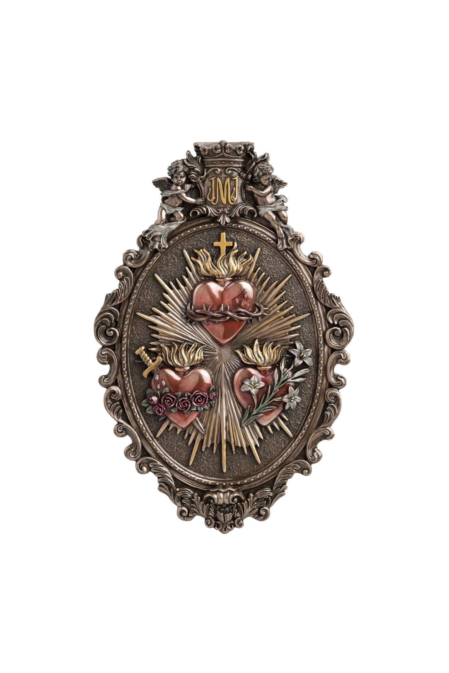 SR-78619 Three Hearts Plaque in Cold Cast Bronze