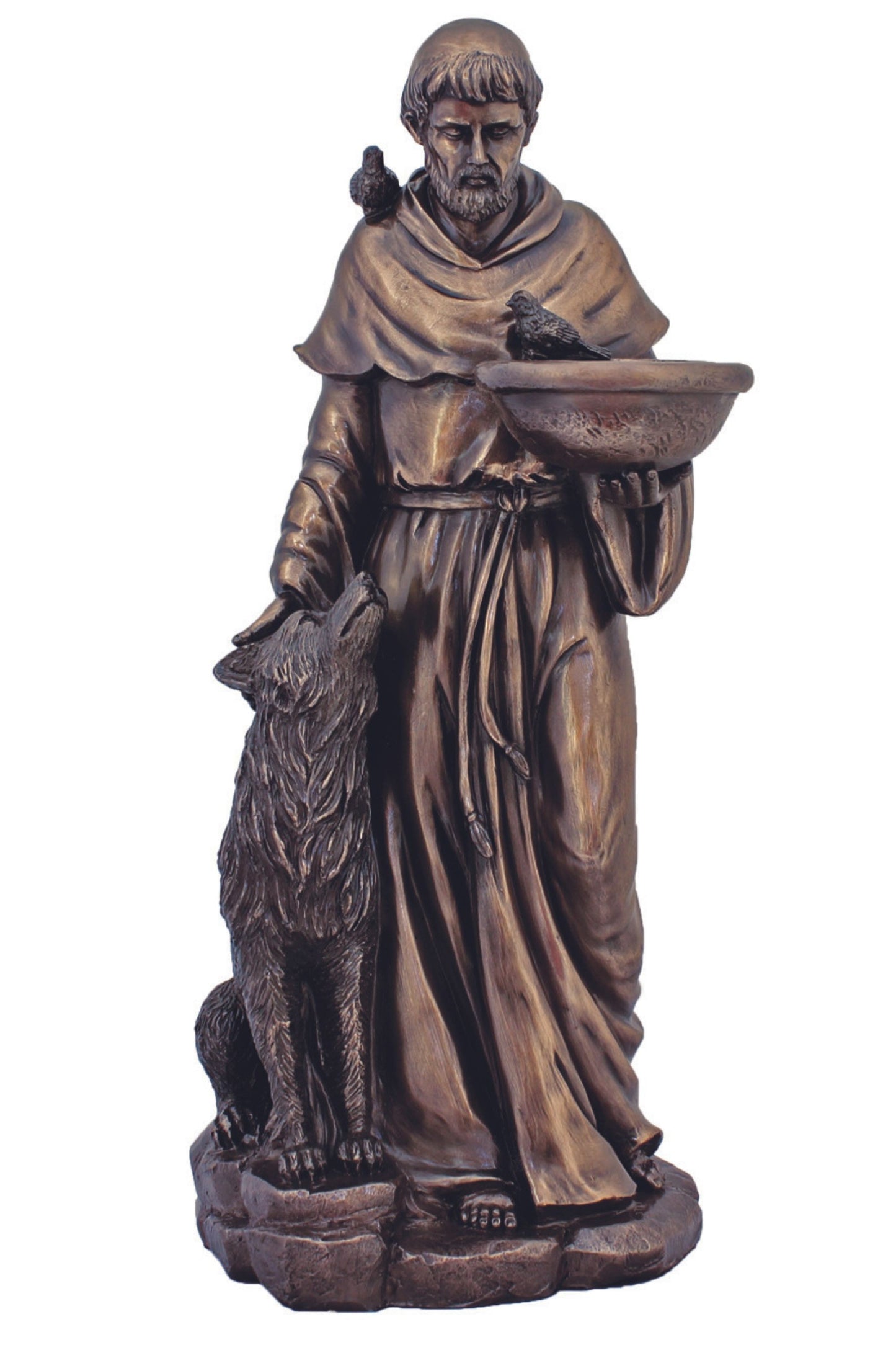 SRA-FRAN20 St. Francis with Wolf in Cold Cast Bronze 20"