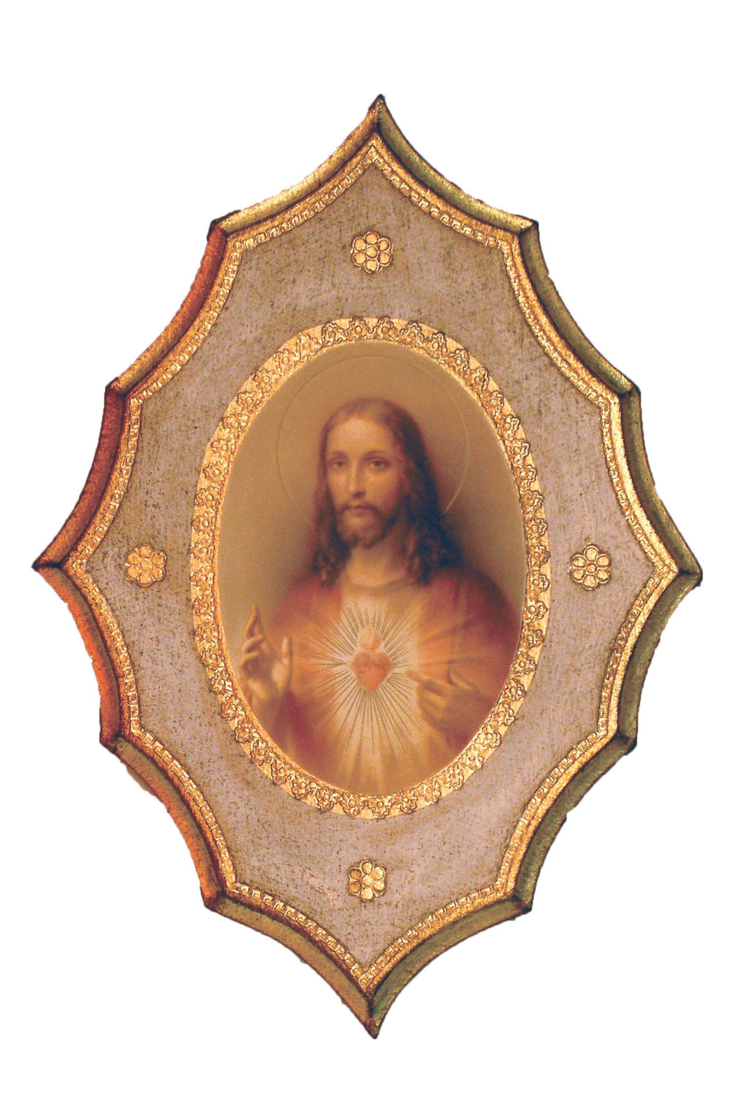 L-299-43 Sacred Heart Jesus Florentine Plaque 7.5x10.5"