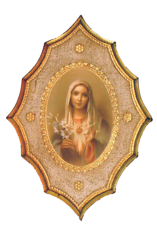 L-299-44 Immaculate Heart of Mary Florentine Plaque 7.5x10.5"