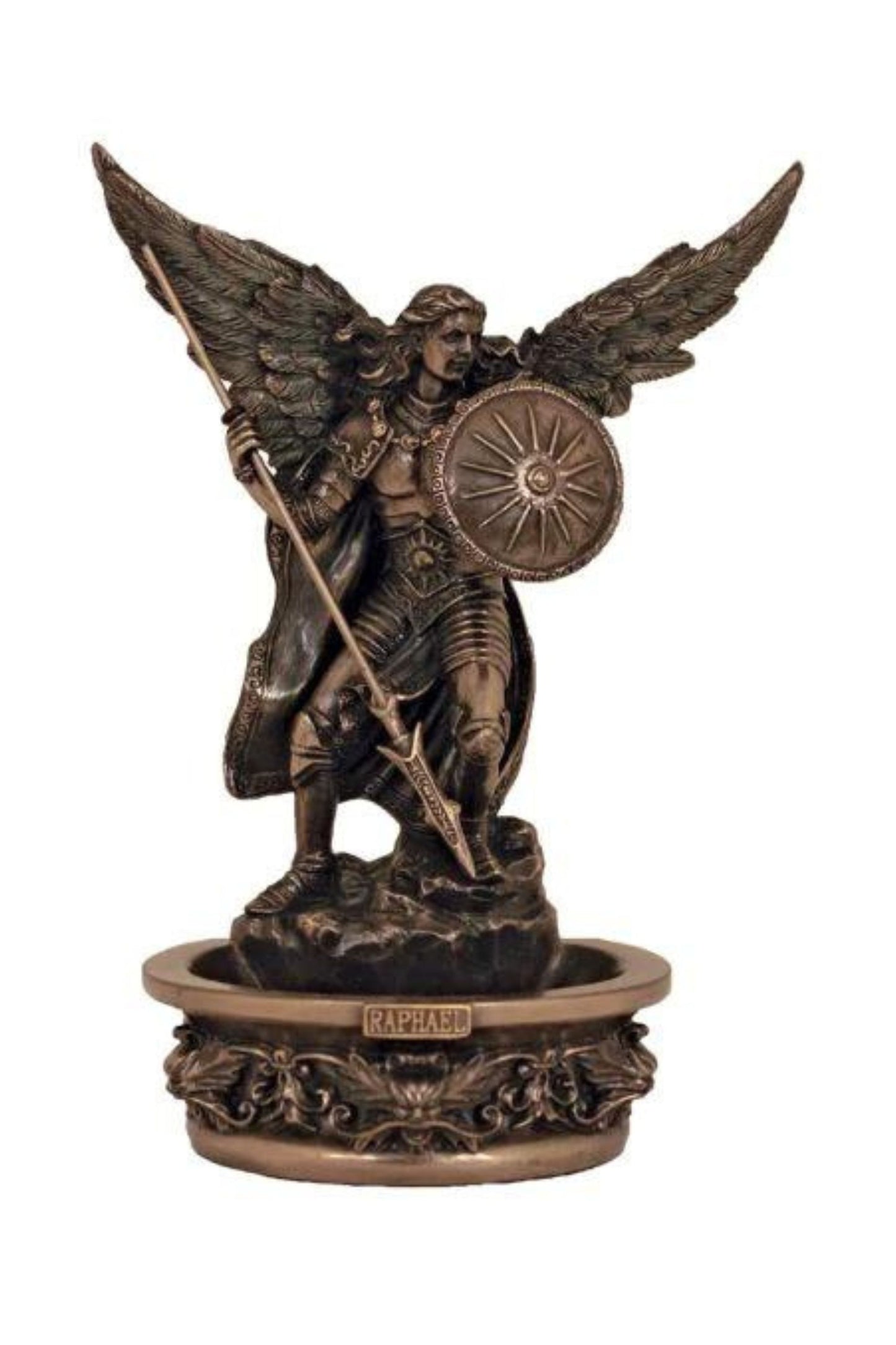 SR-77798 Standing/Hanging Archangel Raphael Font in Cold Cast Bronze 7.25"