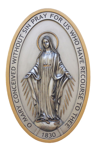 SR-72717-PE Miraculous Medal Plaque in Pewter Style 5x8"