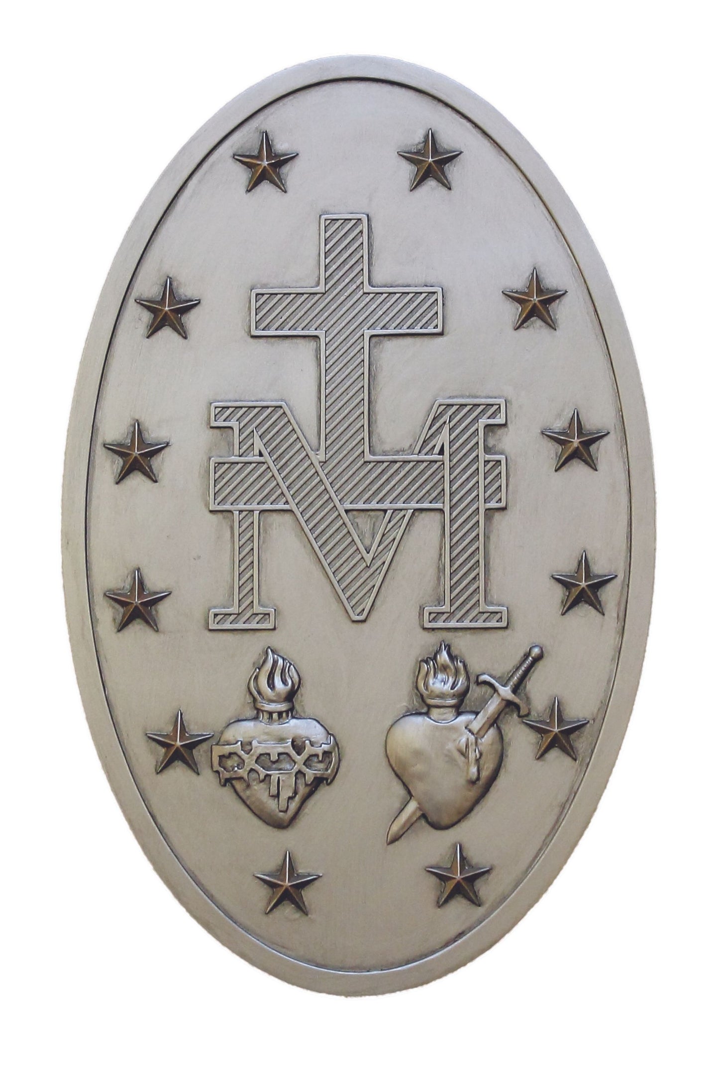 SR-72717-PE Miraculous Medal Plaque in Pewter Style 5x8"