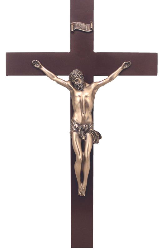 SR-75025-B Crucifix in Wood/Cold Cast Bronze 14"