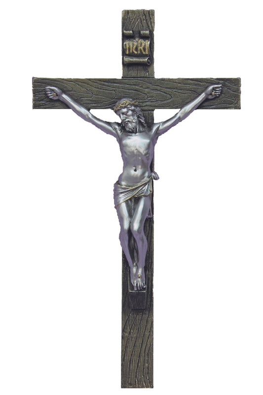 SR-75216-BS Crucifix in Cold Cast Bronze/Pewter Style 10"