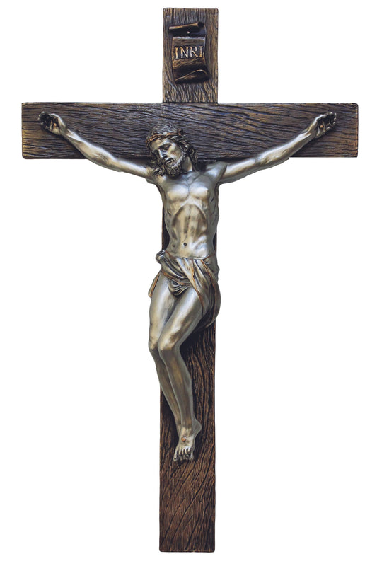 SR-75228-BS Crucifix in Cold Cast Bronze/Pewter Style 17"