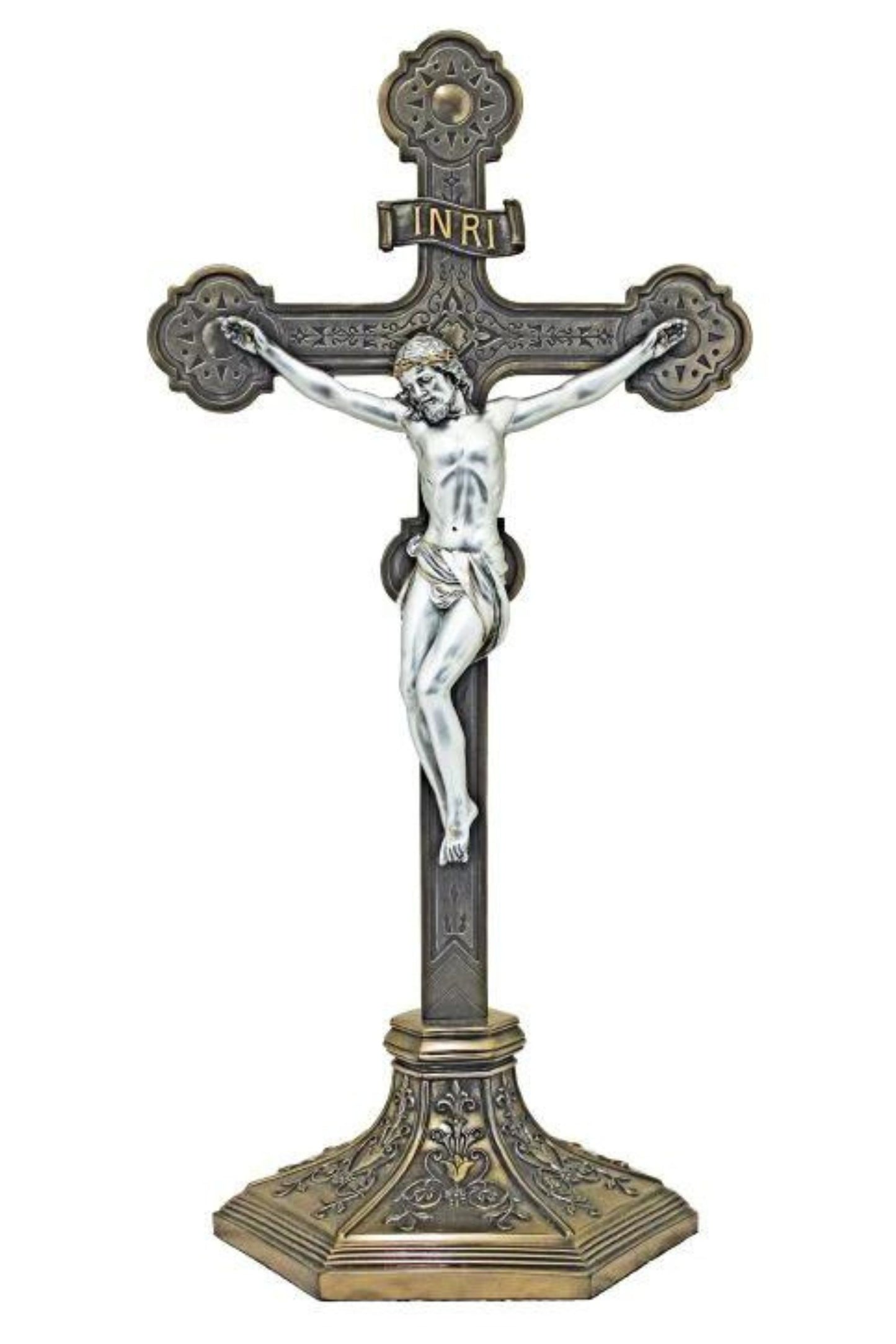 SR-75543-BS Standing Ornate Crucifix in Cold Cast Bronze/Pewter Style 22.5"