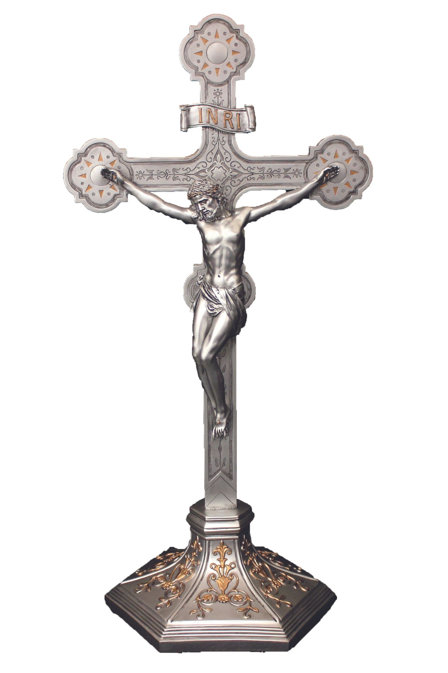 SR-75543-PE Standing Ornate Crucifix in Pewter Style 22.5"