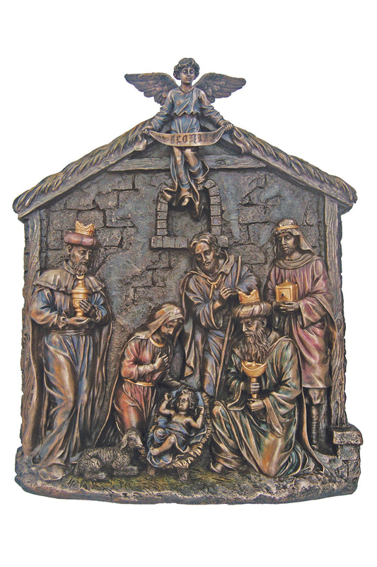 SR-75851 Nativity Plaque in Cold Cast Bronze 13x16x2.75"