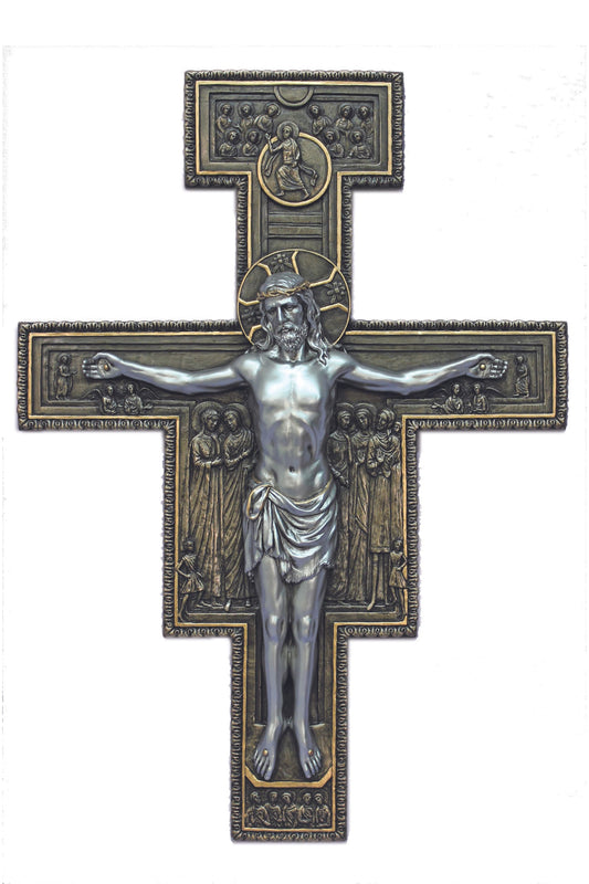 SR-75880-BS San Damian Crucifix in Cold Cast Bronze/Pewter Style 11x16"